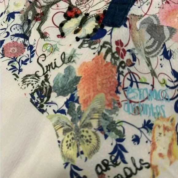 Desigual women’s white embroidered blouse 3/4 sleeve 3 button neck size L - Picture 7 of 12